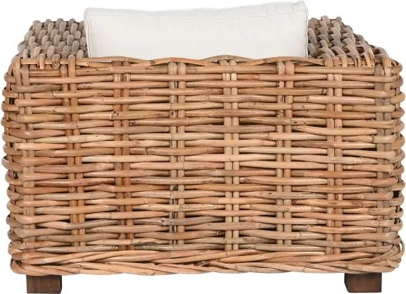 Set lounge exterior din rattan natural împletit, 4 piese cu canapea, 2 fotolii, măsuță și perne incluse, "Bahia"