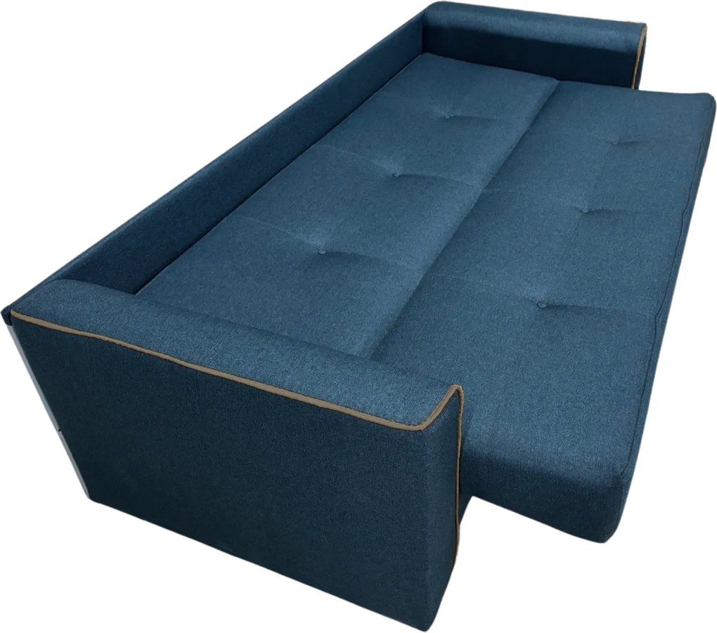 Canapea VERA extensibila, 3 locuri, lada de depozitare, stofa bleumarin + maro, 225x90x90 Bleumarin + Maro, Stofa