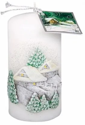 Lumânare de Crăciun Căsuțe, alb