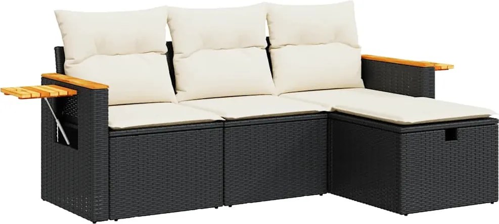 vidaXL Set mobilier de grădină cu perne, 4 piese, negru, poliratan