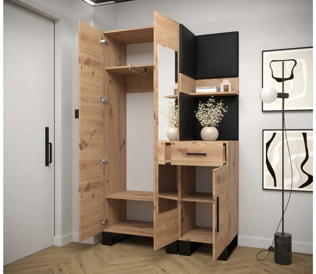Set mobilier pentru hol Amanda 16 (Stejar artisan + verde). 1085994