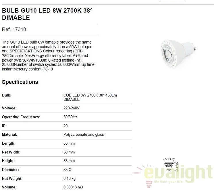 BEC LED dimabil GU10 LED 8W 2700K 17318