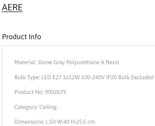 Plafoniera design modern, Stone Gray, AERE, L 50cm