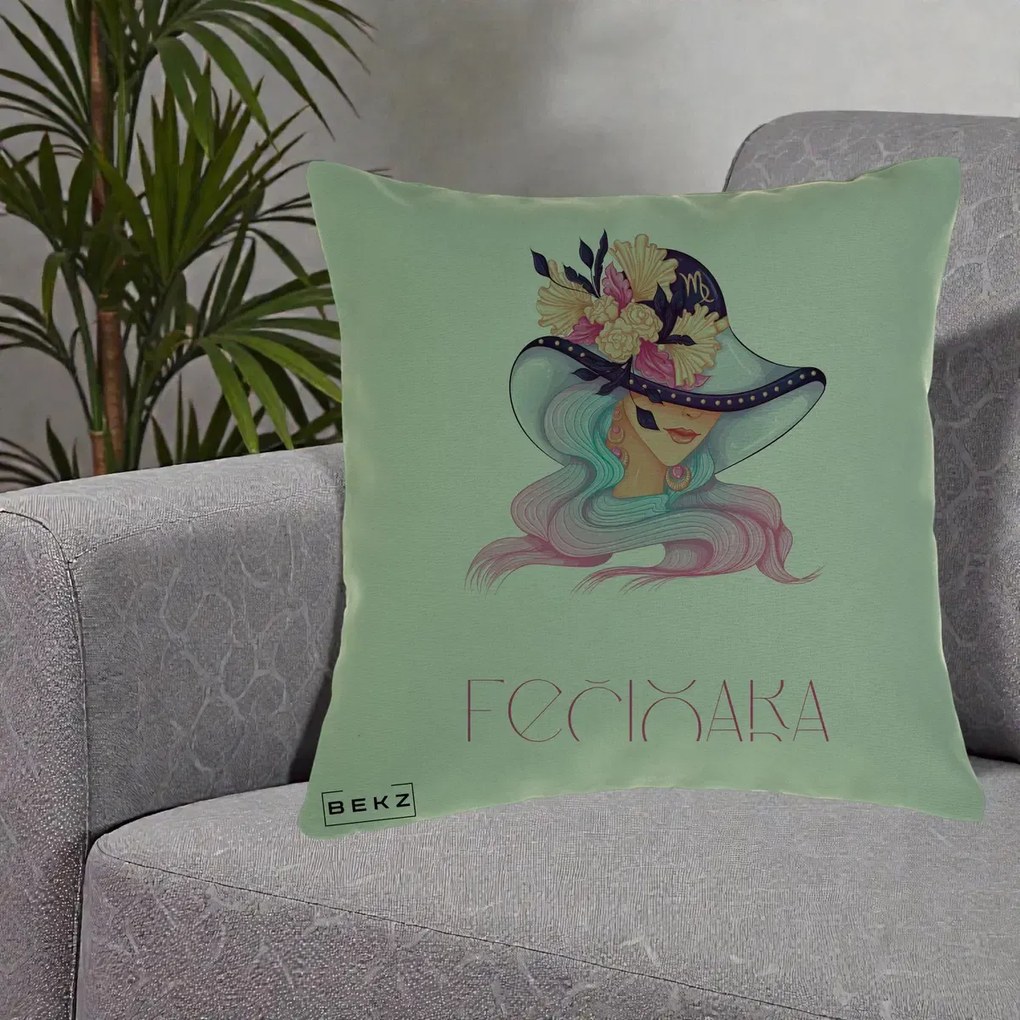 Perna Personalizata Zodie Fecioara, 40x40 cm, Verde, Husa Detasabila, Perna Inclusa, BEKZ®