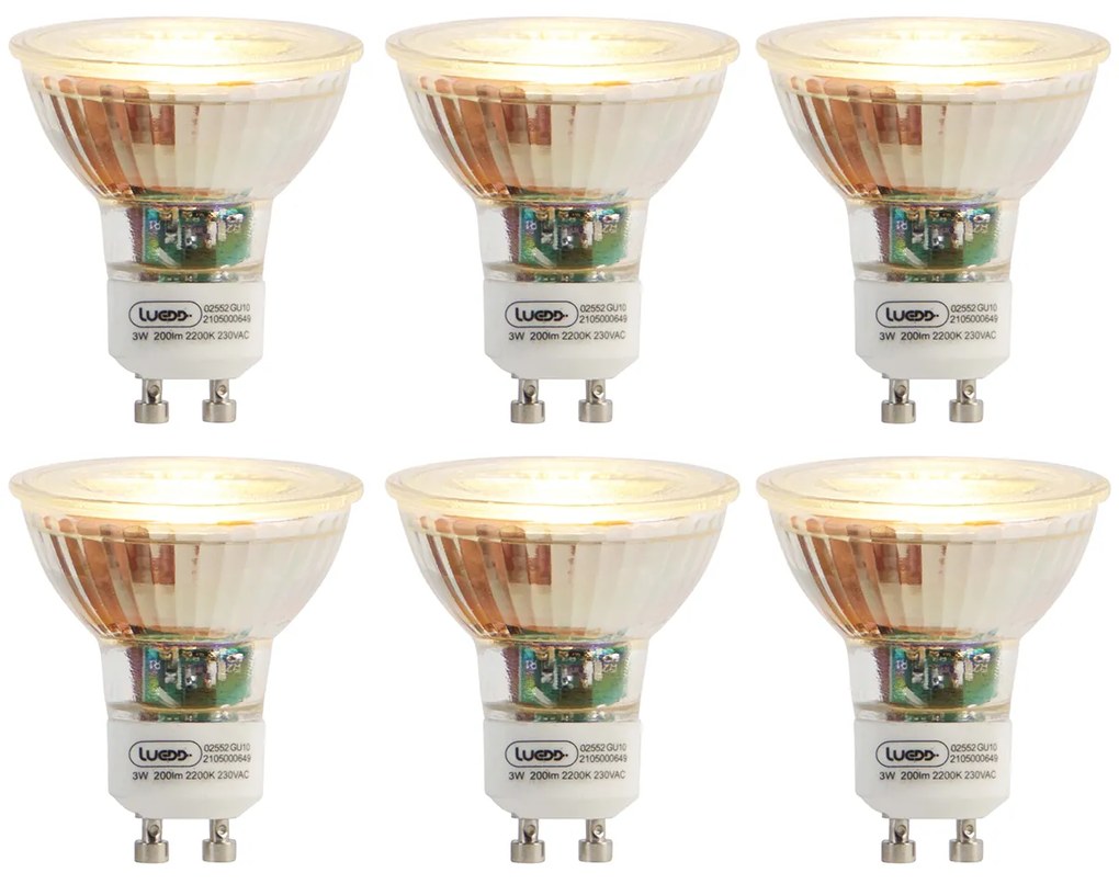 Set de 6 becuri LED GU10 3W 200lm 2200K