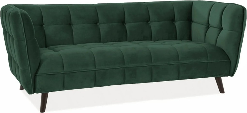 Canapea CASTELLO 3, verde/wenge, stofa catifelata/lemn/PAL, 200x85x78