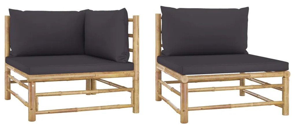 vidaXL Set mobilier de grădină cu perne gri închis, 2 piese, bambus