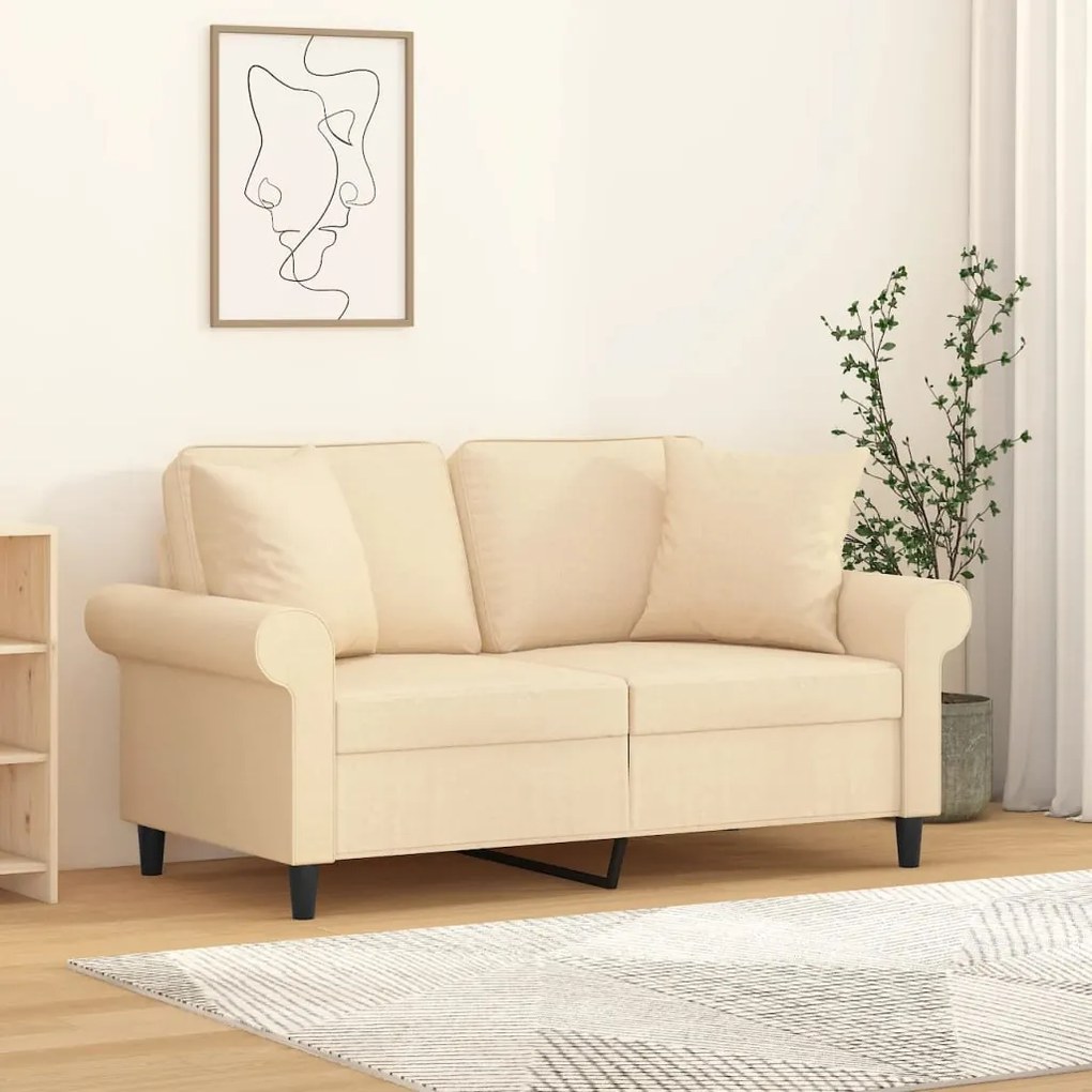 3153235 vidaXL Canapea cu 2 locuri cu perne&pernuțe crem 120 cm textil