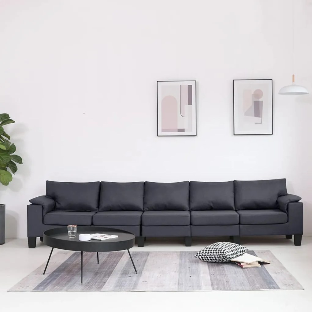287101 vidaXL Canapea cu 5 locuri, gri închis, material textil