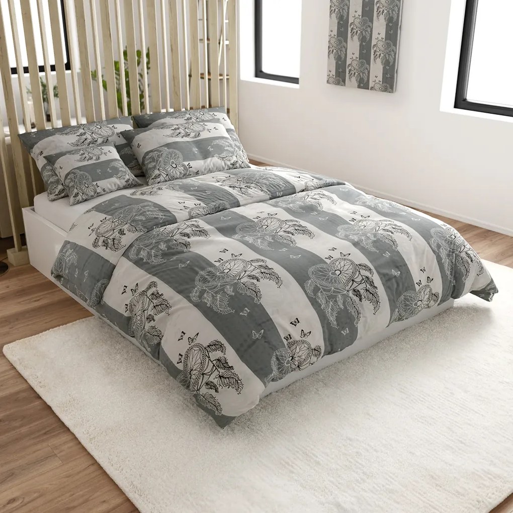 Lenjerie de pat din crep TIRLAN gri-alb Dimensiune lenjerie de pat: 70 x 90 cm | 140 x 200 cm