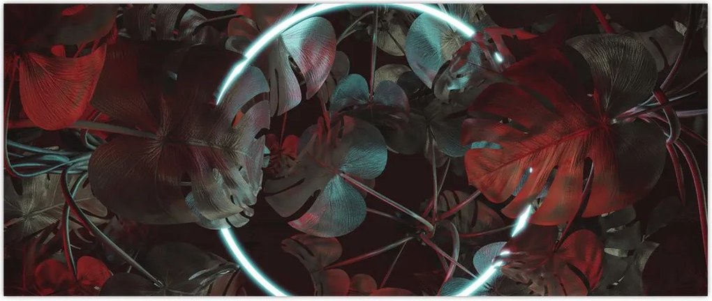 Tablou - Cerc de neon între palmieri (120x50 cm)