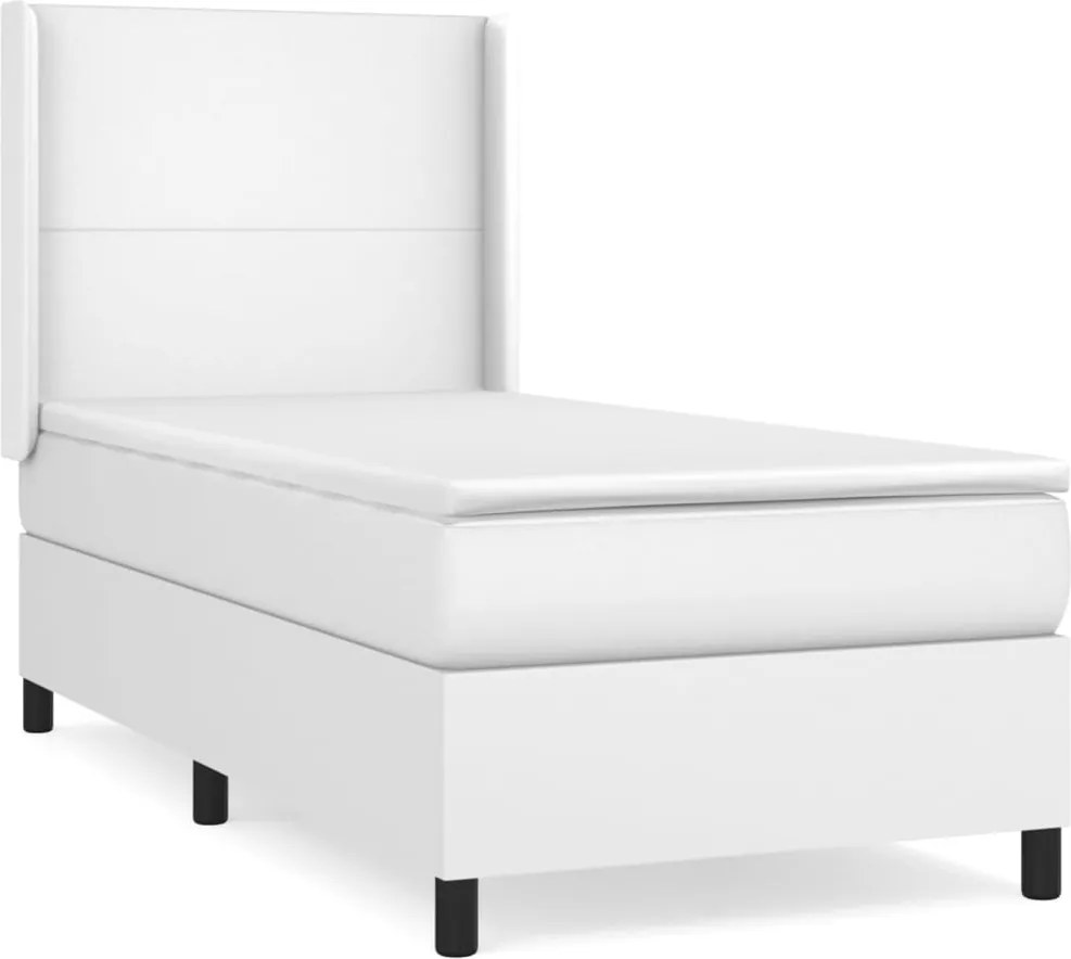 vidaXL Pat box spring cu saltea, alb, 80x200 cm, piele ecologică