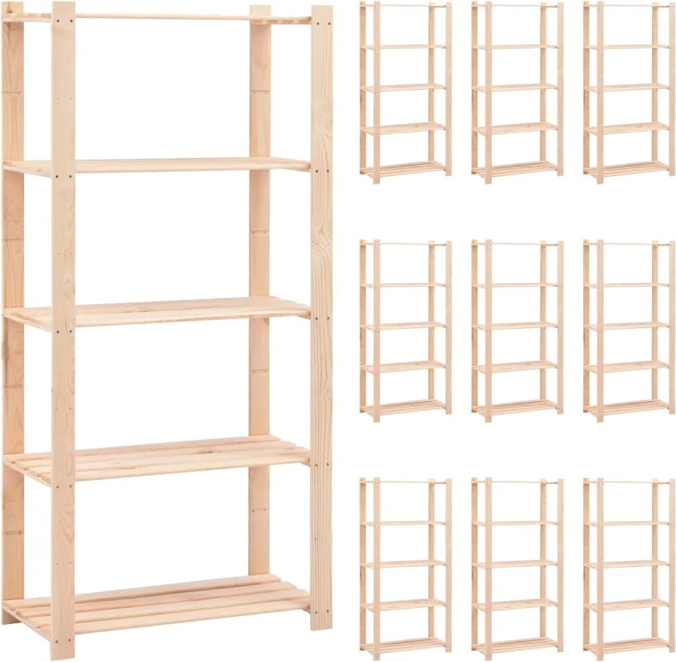 vidaXL Etajeră cu 5 niveluri, 10 buc., 80x38x170 cm, pin masiv, 250 kg