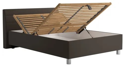 Pat tapițat DALMA 140x200 cm, cu spațiu de depozitare și saltea, gri/maro