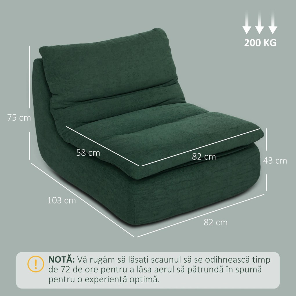 HOMCOM Scaun de Podea Modern și Capitonaț din Țesătură cu Aspect Catifelat Verde | Aosom Romania