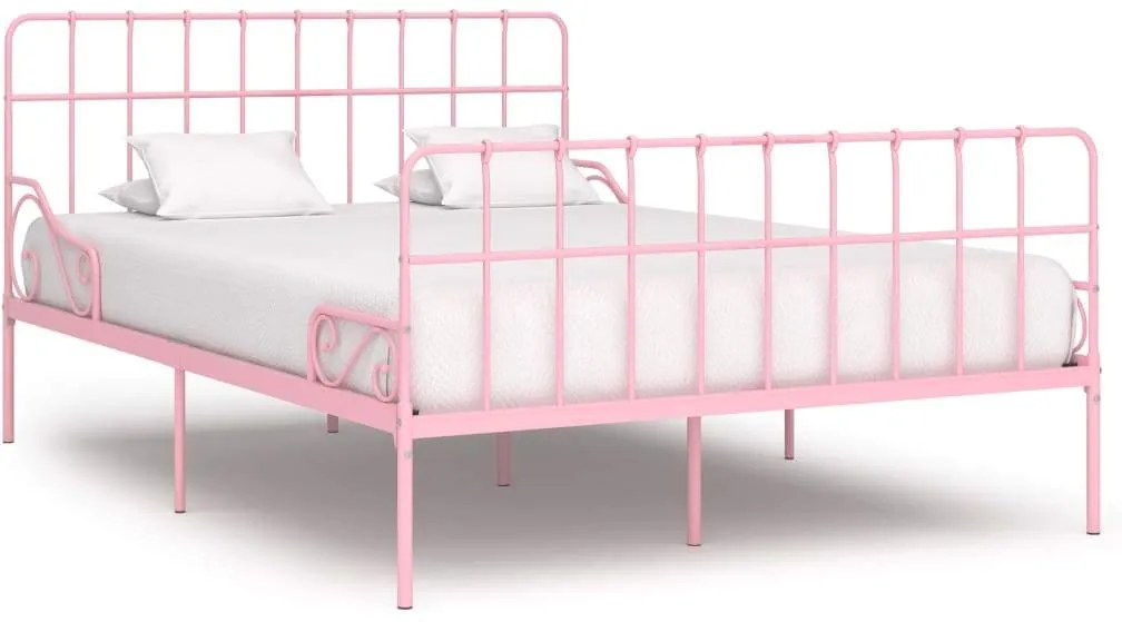 Cadru de pat cu baza din sipci, roz, 160 x 200 cm, metal