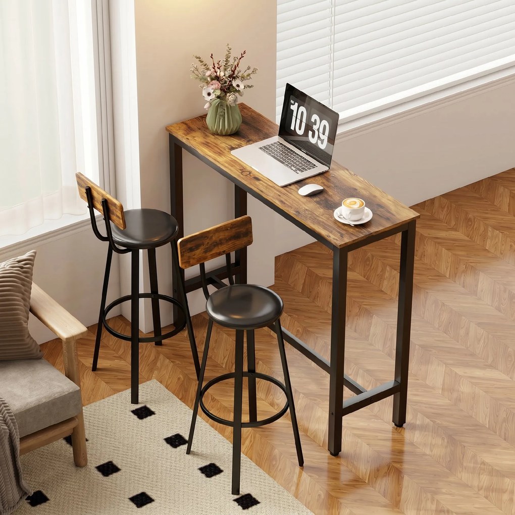 HOMCOM Set de 2 Scaune de Bar Captușite cu Spătar și Suport pentru Picioare - Maro Rustic și Negru | Aosom Romania
