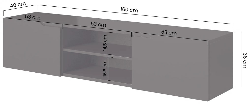Dulap TV suspendată Loftia Mini 160 cm - negru mat