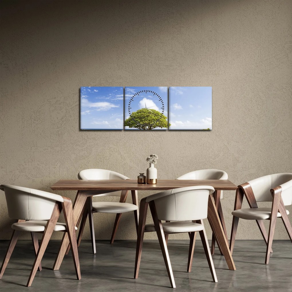 Tablou plaja cu copac (cu ceas) (90x30 cm)