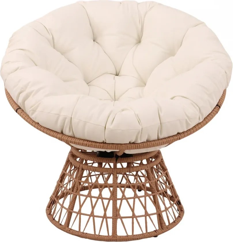 Scaun din ratan PE, rotativ 360 grade, perna Bej– Relaxare premium pentru grădina ta