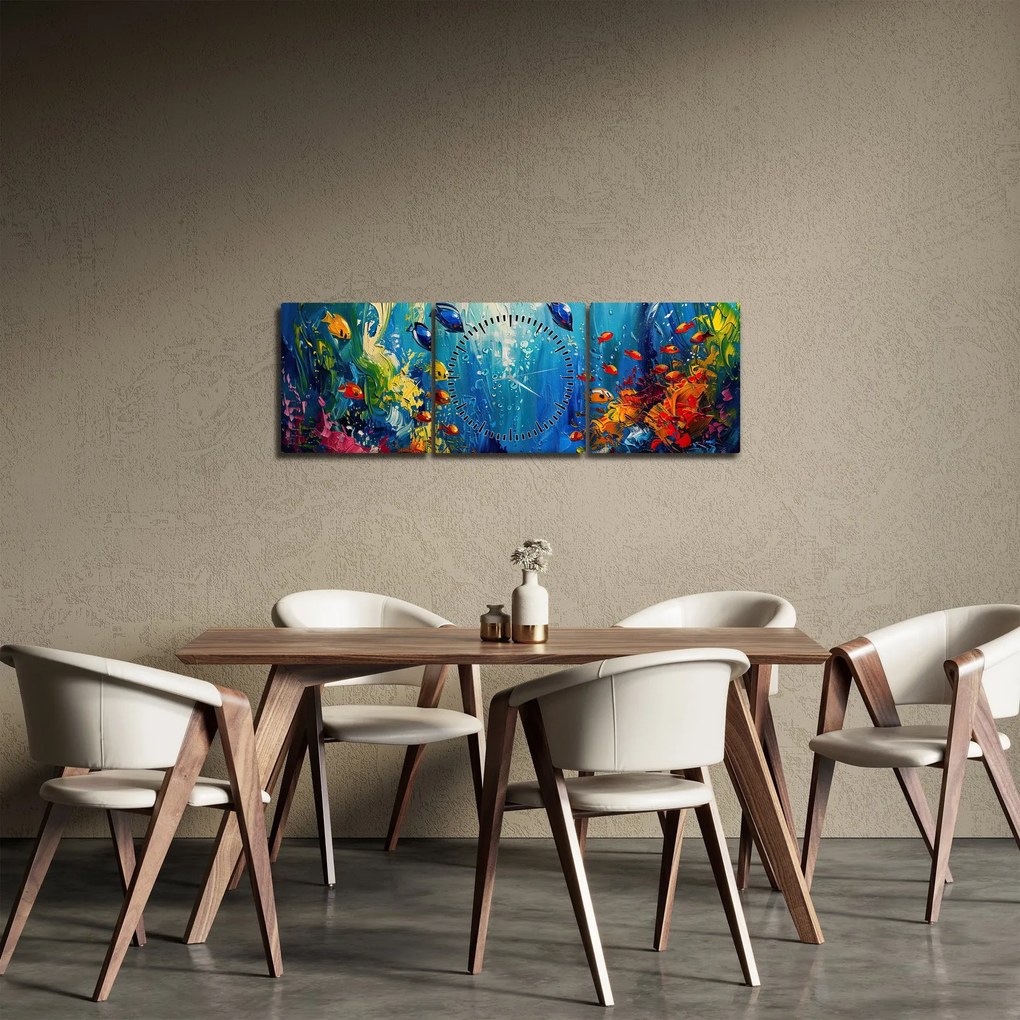 Tablou - Pictura lumii subacvatice (cu ceas) (90x30 cm)