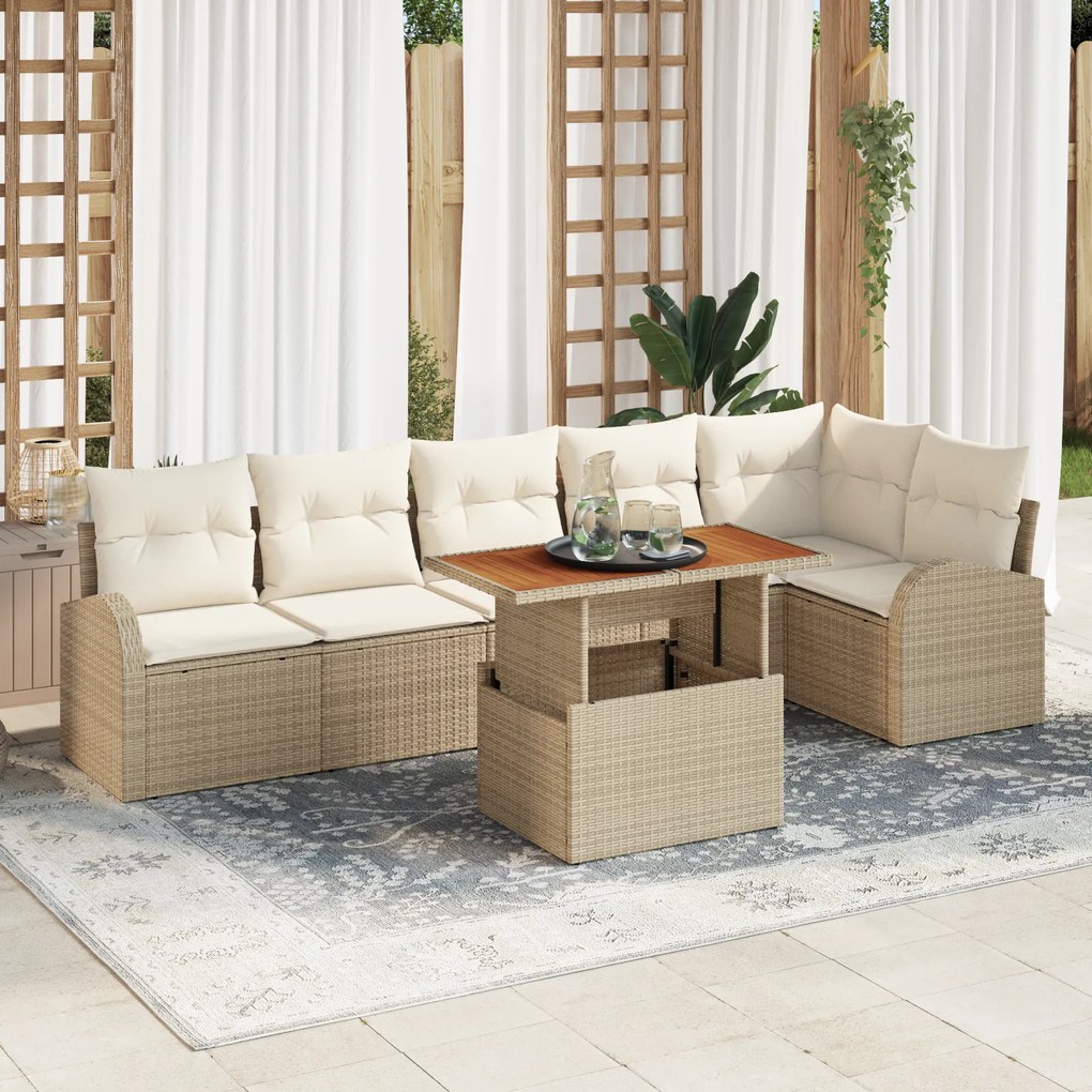 vidaXL Set de canapele pentru grădină cu pernă 7 pcs bej și crem