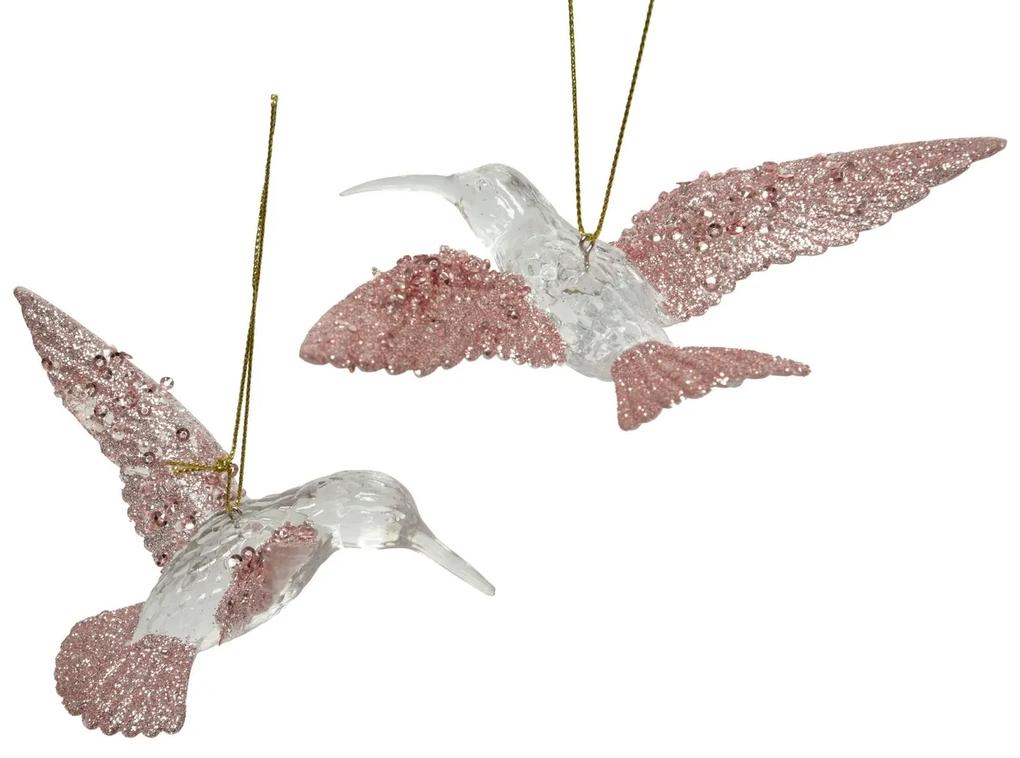 Glob Hummingbird, Decoris, 9x11x7.5 cm/10.5x14x5 cm, plastic, roz