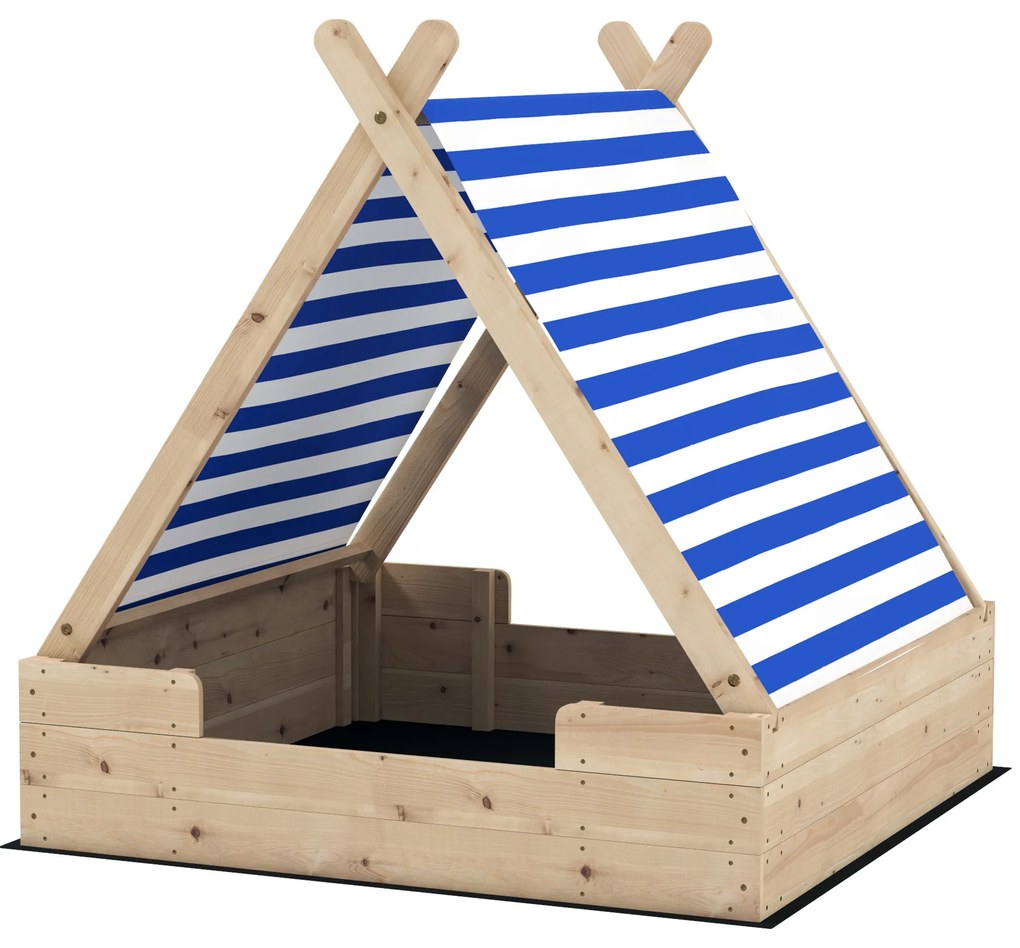 AIYAPLAY Cutie de nisip din lemn pentru copii 3-6 ani, auvent detașabil, rezistent la intemperii, 120 x 120 x 126,5 cm, lemn natur | Aosom Romania