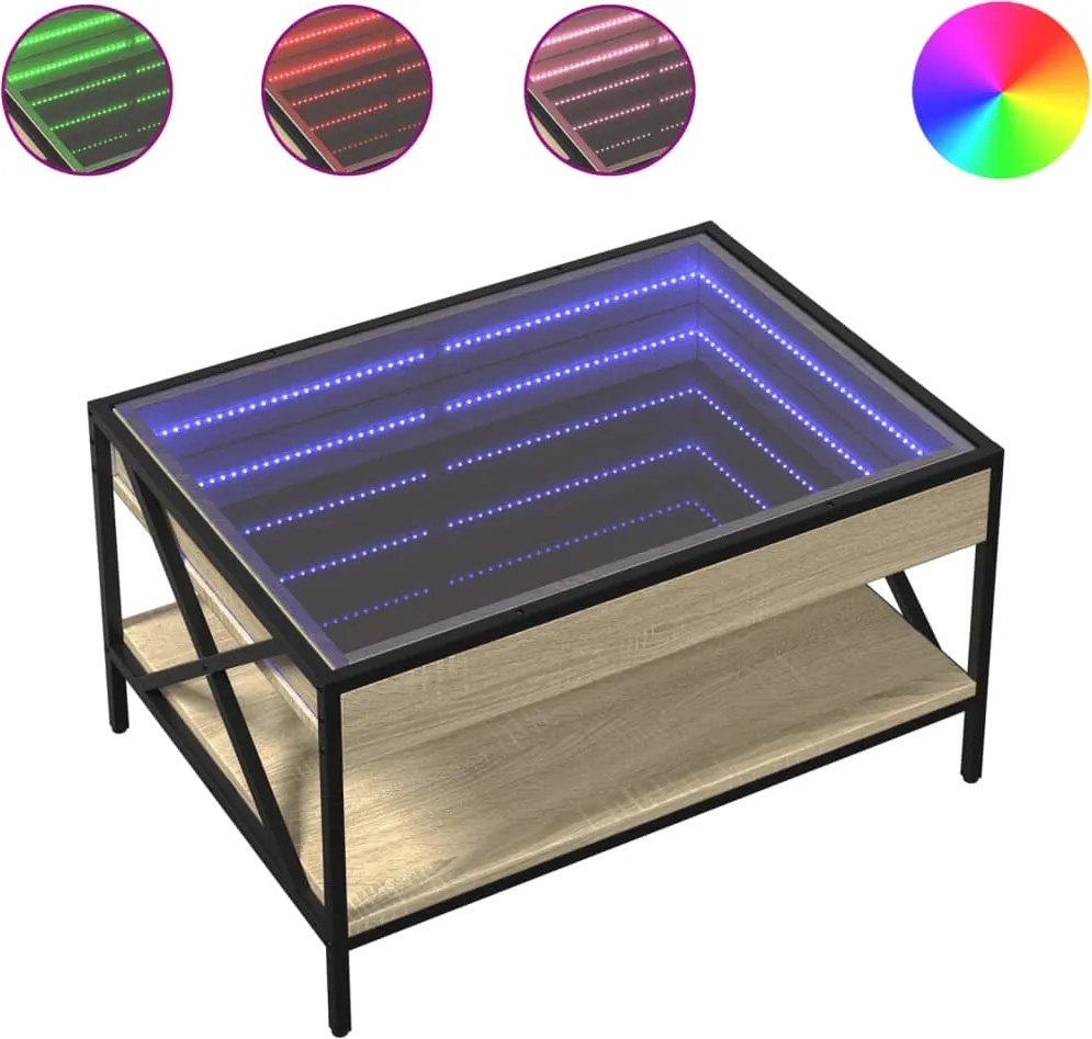 vidaXL Măsuță de cafea cu LED infinity, stejar sonoma, 70x50x38 cm