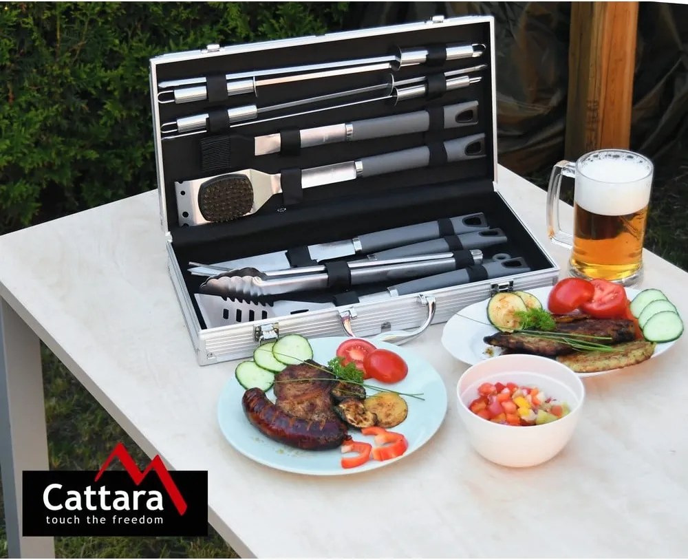 Set 11 ustensile de grătar cu servietă Cattara Alu Grey Line
