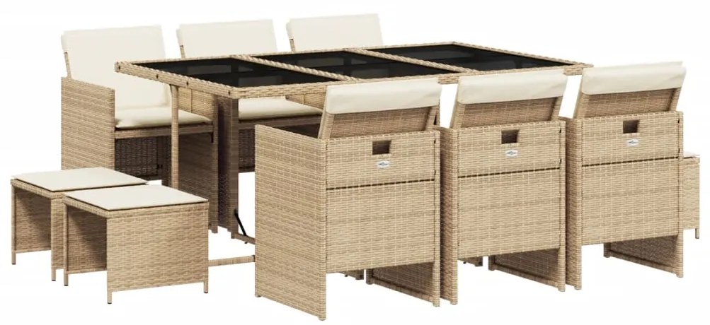 3277737 vidaXL Set mobilier de grădină cu perne, 11 piese, bej, poliratan