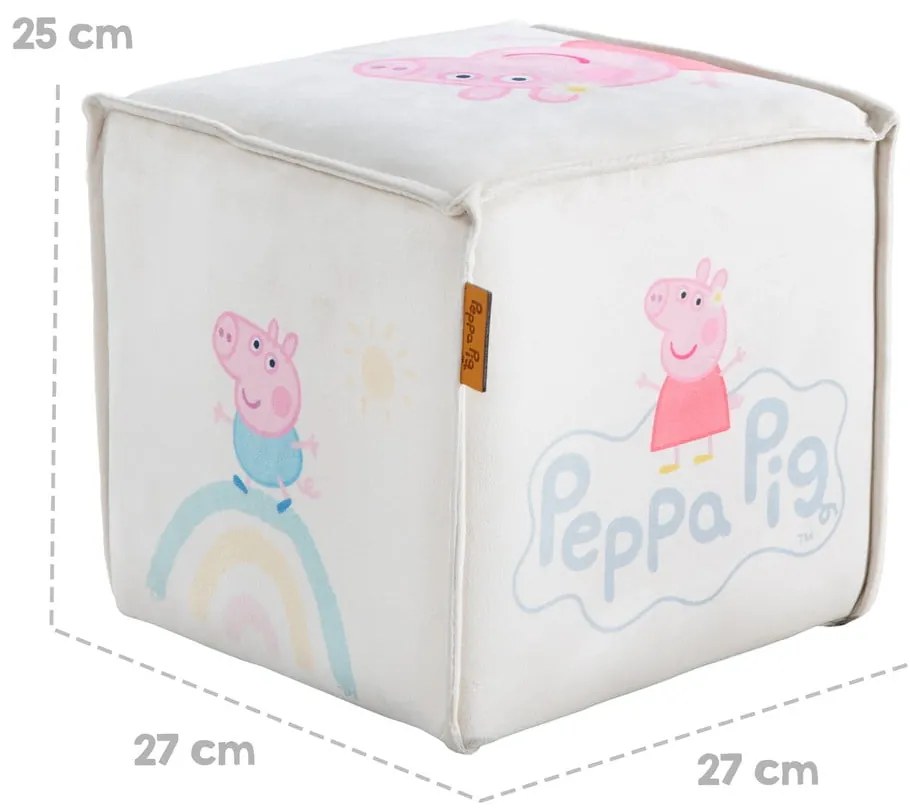 Puf de copii alb cu tapițerie din catifea Peppa Pig – Roba