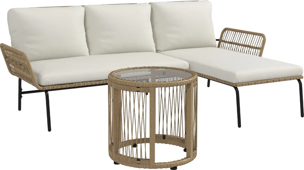 Outsunny Set de șezut pentru grădină, set mobilier lounge, PE-Rattan, 122 x 79 x 75 cm, natural + crem | Aosom Romania
