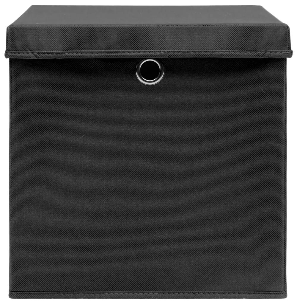 Cutii depozitare cu capace 10 buc. negru 32x32x32 cm textil 10, Negru cu capace, 1, 10
