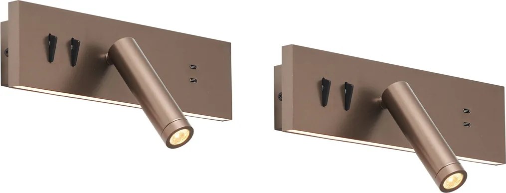 Set de 2 Aplice Moderne Bronz Închis Reglabile cu USB-C incl. LED - Modric