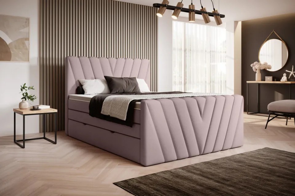 Pat tapitat, boxspring, cu spatiu pentru depozitare, 140x200 cm, Candice 2, Eltap (Culoare: Bej - Savoi 7)