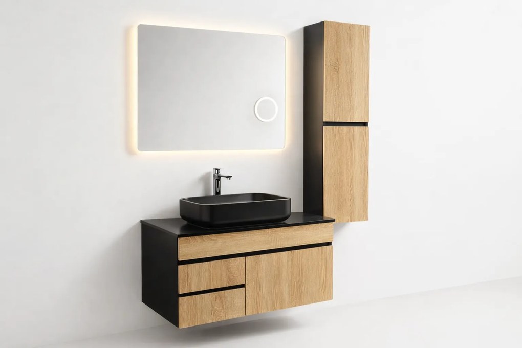 Mobilier Forest 80 cm oglinda cu LED, dezaburire si lupa, lavoar ceramic, blat compozit, soldat inclus, MDF total (WB-BC077)