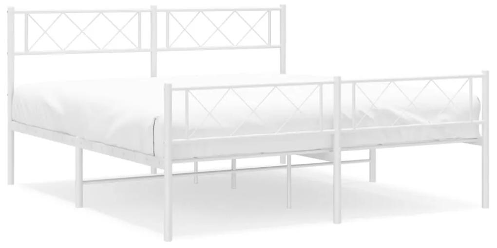372343 vidaXL Cadru de pat metalic cu tăblie, alb, 135x190 cm