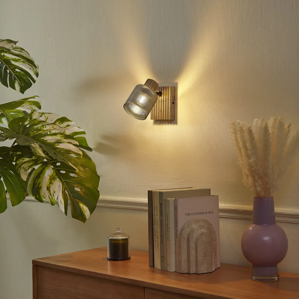 Spot inteligent din lemn cu sticlă fumurie, rotativ și înclinabil, inclusiv Wifi G45 - Gracy