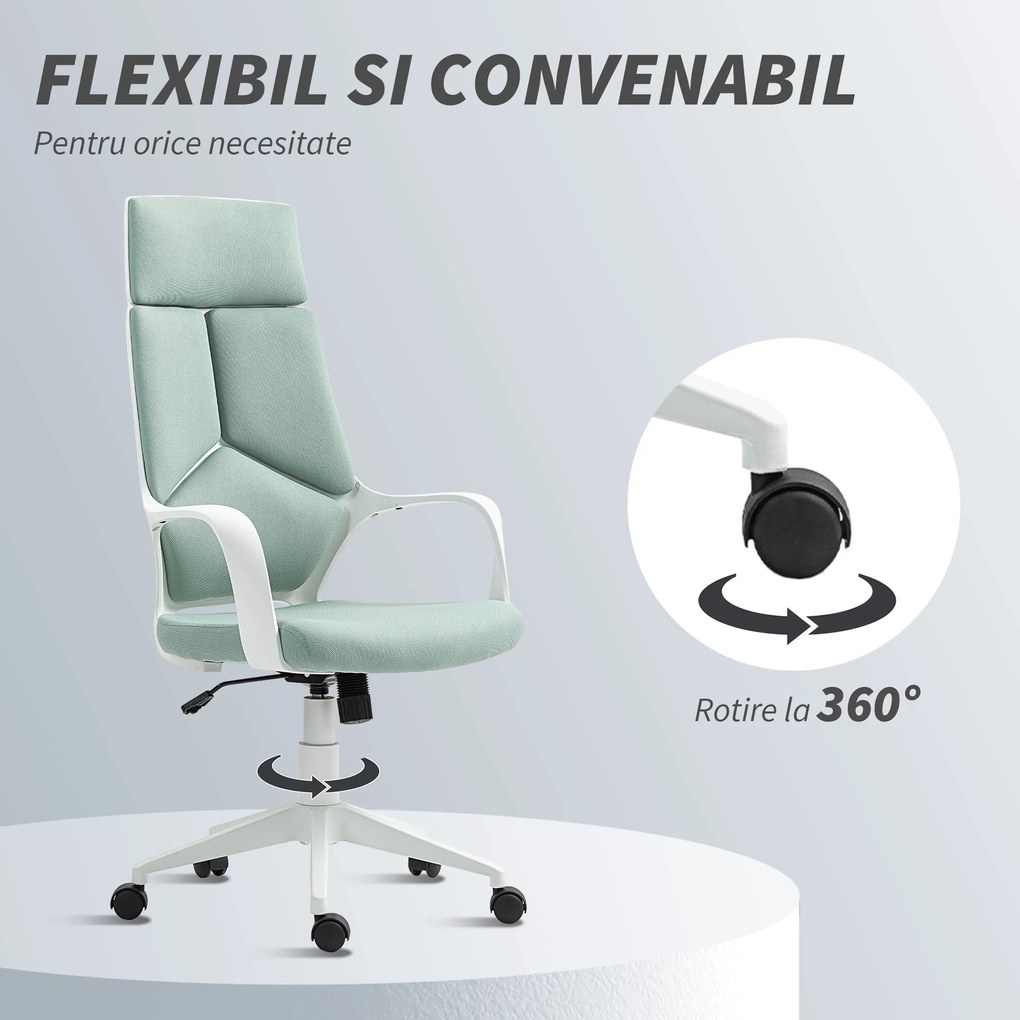 HOMCOM Scaun pentru Birou sau Gaming în Material Textil cu Spătar Înalt Verde | Aosom Romania