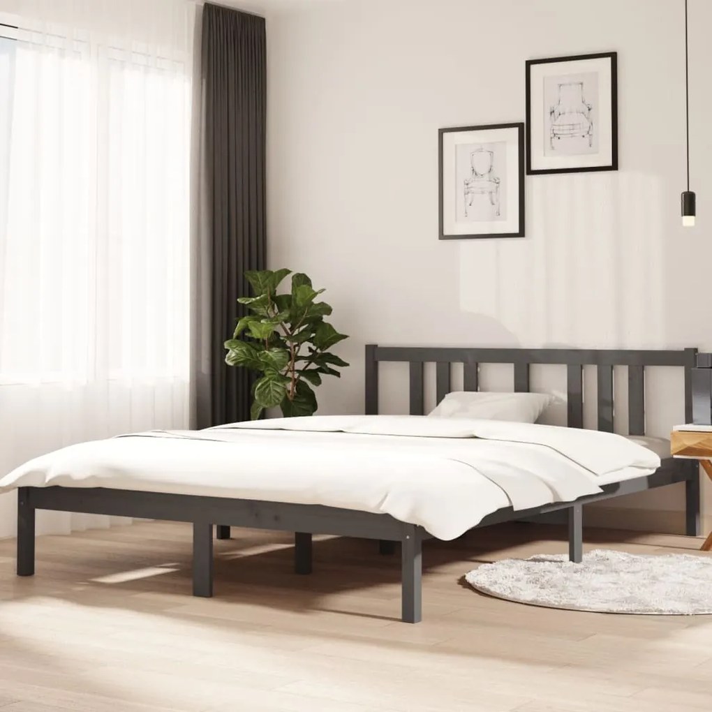 vidaXL Cadru de pat, gri, 140x200 cm, lemn masiv de pin