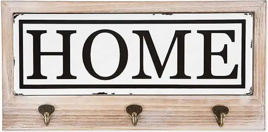 Cuier hol cu 3 agatatori din lemn Home Homs, 35 x 25 cm, maro rustik