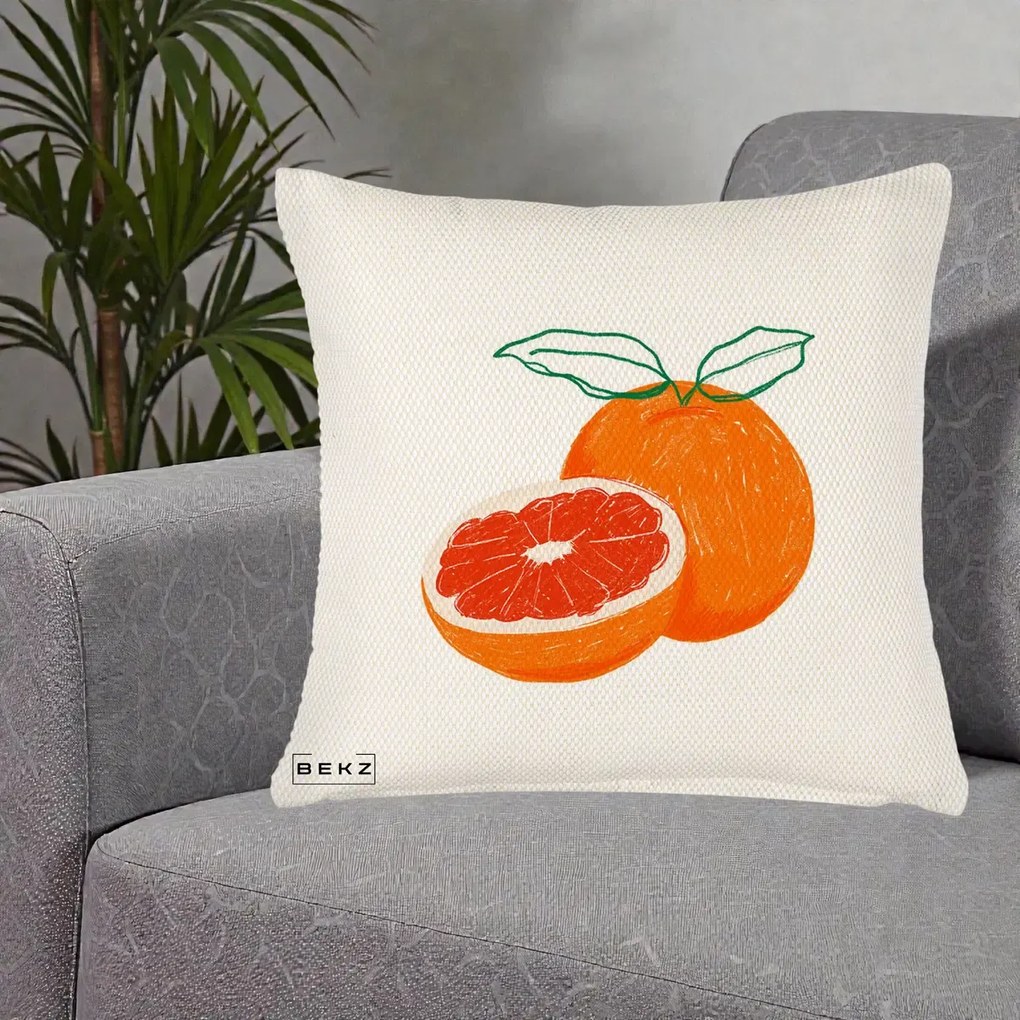 Perna Decorativa Grepfrut Citrus, 40x40 cm, Crem Reliefat, Husa Detasabila, Perna Inclusa, BEKZ®