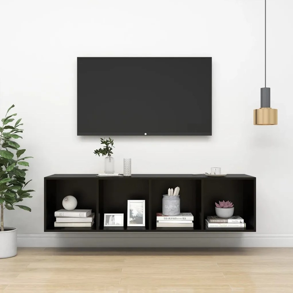 805490 vidaXL Dulap TV montat pe perete, negru, 37x37x142,5 cm, PAL
