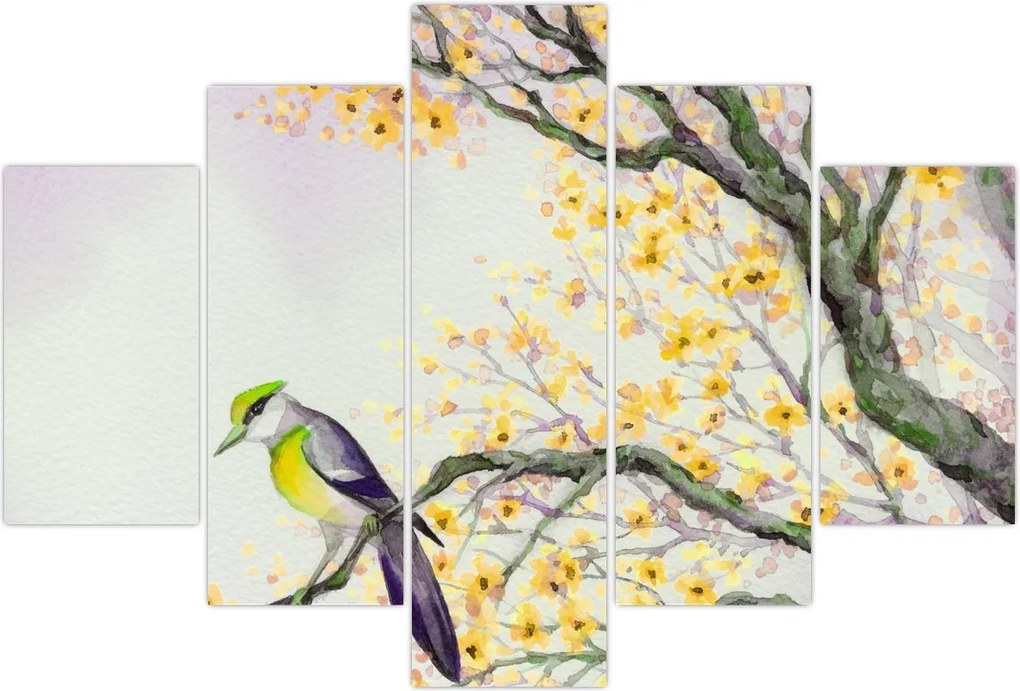 Tablou - Pasăre în copac,acuarelă (150x105 cm)