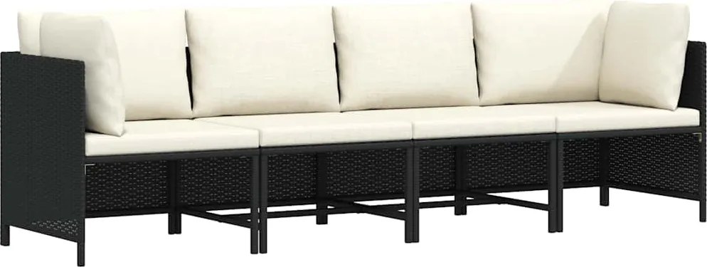 vidaXL Canapea de grădină cu 4 locuri, cu perne, negru, poliratan