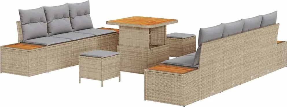 vidaXL Set de canapele pentru grădină cu pernă 10 pcs Bej Rattan poli