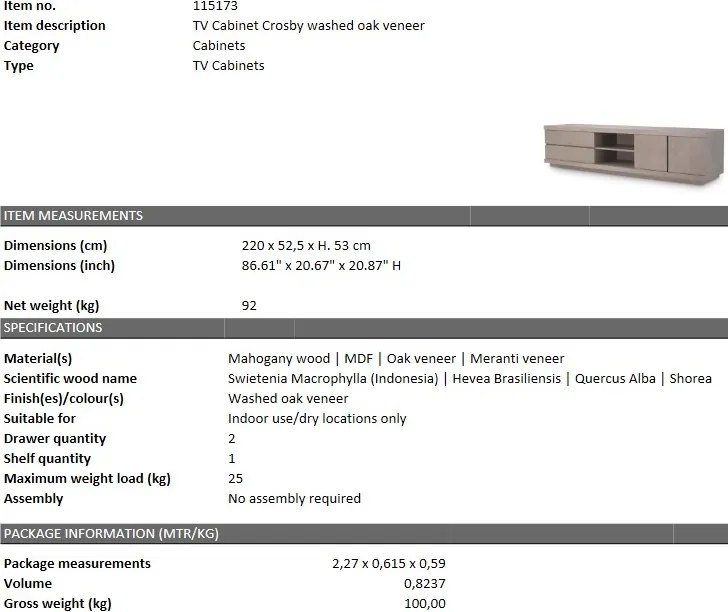 Comoda TV LUX Crosby, stejar 115173 HZ