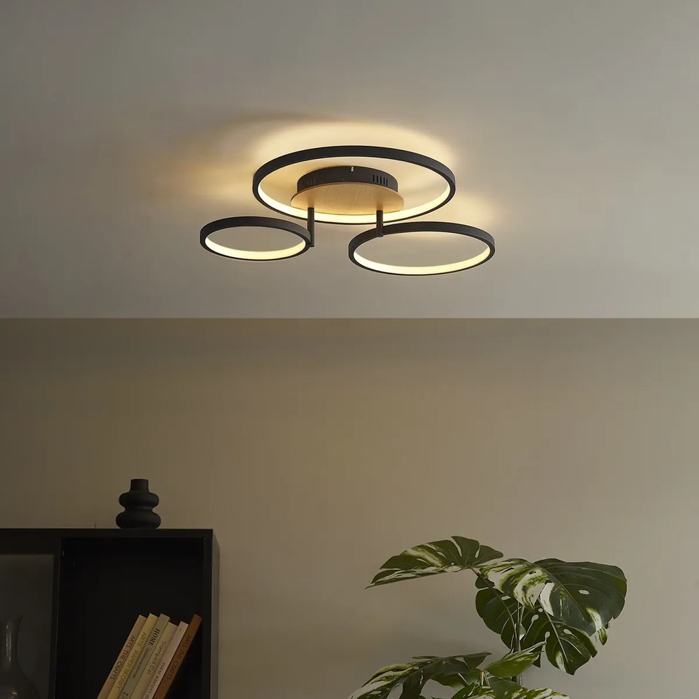 Plafonieră modernă din lemn cu LED inclus, reglabilă în 3 trepte, cu 3 lumini - Rondas
