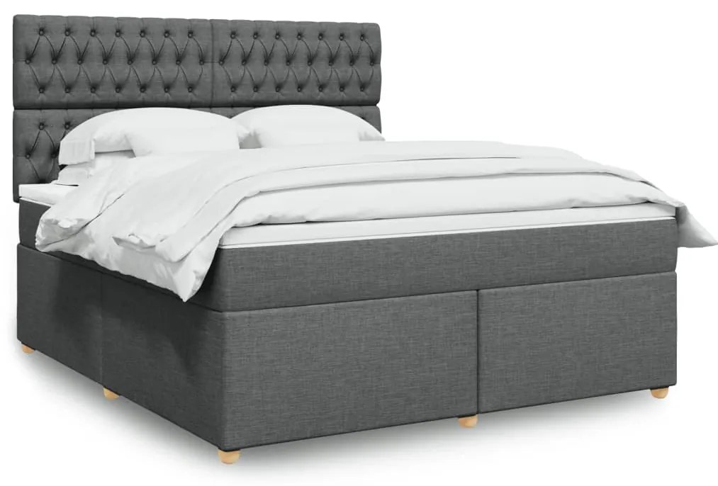 vidaXL Pat box spring cu saltea, gri închis, 180x200 cm, textil
